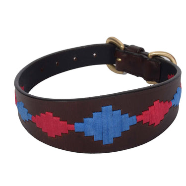 Buy Weatherbeeta Lurcher Polo Leather Beaufort Brown/Pink/Blue Dog Collar | Online for Canine