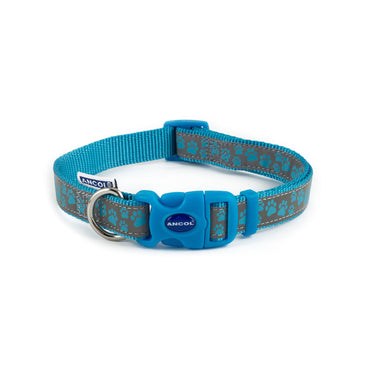 Ancol Patterned Collection Collar Reflective Paws Blue