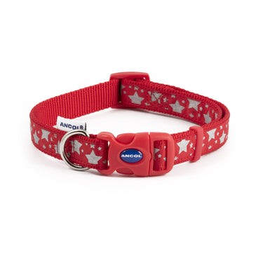 Ancol Patterned Collection Collar Reflective Stars Red