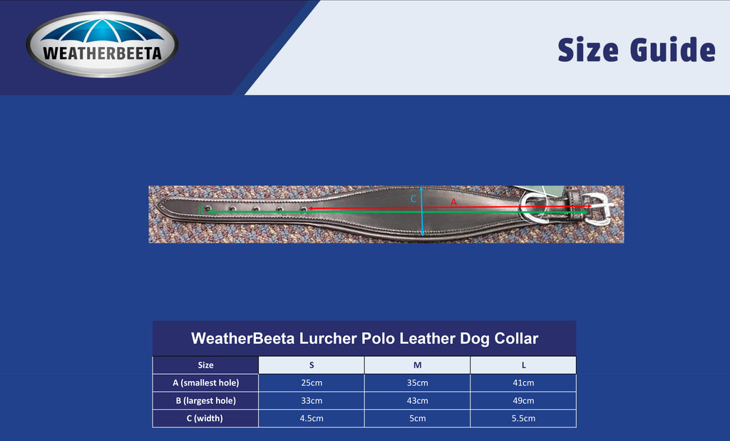 Weatherbeeta Lurcher Polo Leather Dog Collar Size Guide | Online for Canine